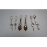 3 pairs of silver drop earrings