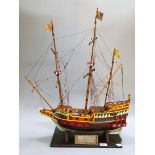 Scratch built model of ship - The Golden Hind - Approx height: 73cm