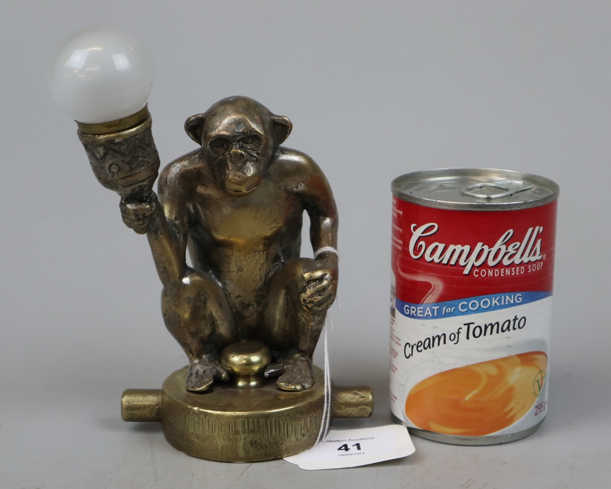 Brass car mascot radiator cap - Monkey holding a light - Image 2 of 2