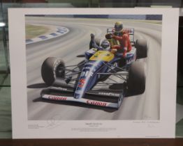 Autographed by Nigel Mansell & artist signed L/E print by Robert Tomlin - Mansell's Taxi Service