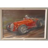 Oil on board signed L (Lionel) Rouse 1911-1984 Red Ferrari