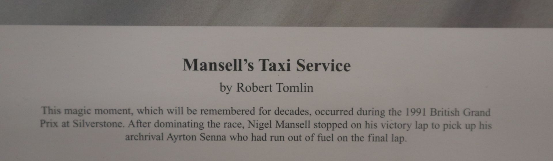 Autographed by Nigel Mansell & artist signed L/E print by Robert Tomlin - Mansell's Taxi Service - Image 3 of 4