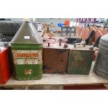 Large Agri Castrol tin together with 2 vintage petrol cans