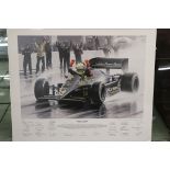 Artist signed L/E Ayrton Senna print by Robert Tomlin - Birth of a Legend signed by the team