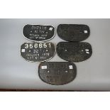 5 railway original cast iron Shildon wagon plates