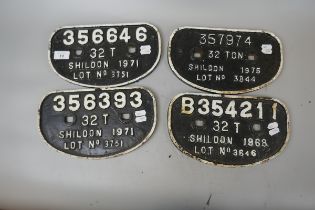 4 railway original cast iron Shildon wagon plates