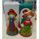 2 wind up tin plate Russian ladies