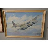 Oil on canvas over board - Depicting De Haviland Mosquito Mk4 signed RW Kinight 1959