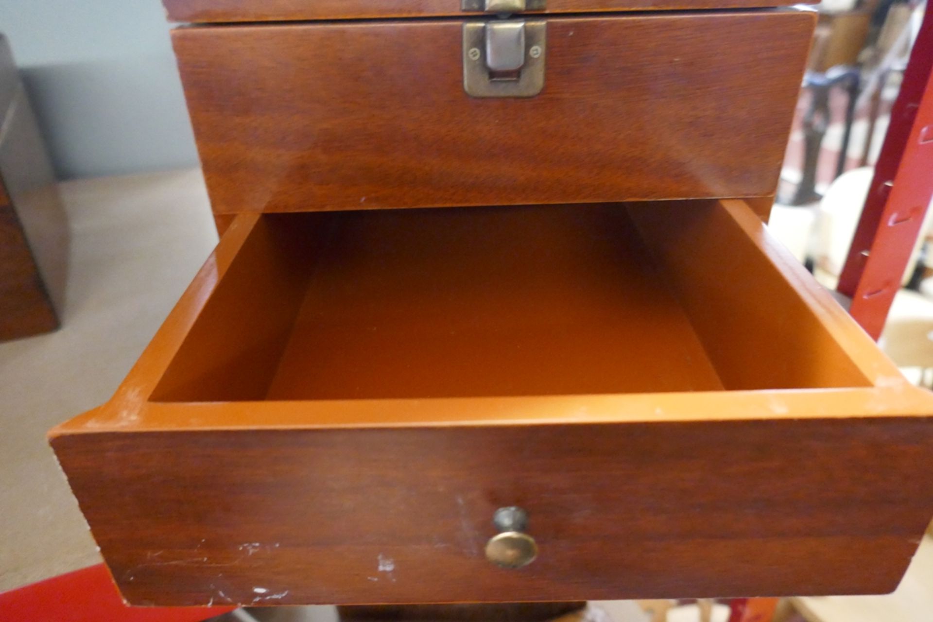 Walnut inlaid workbox, mahogany tea caddy and jewellery box - Image 9 of 9