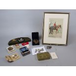 Collection of military items to include Christmas tin, medals, badges etc.