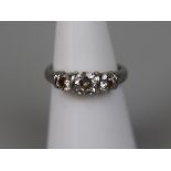 Fine 3 stone diamond set platinum ring - Size: J