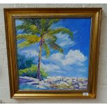 Impressionist oil on canvas - Windy Day - Approx image size: 49cm x 49cm