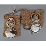 2 hallmarked silver medals and insignias - The Dorset Regiment and the Lancashire Regiment -