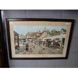 Victorian print of stable yard in original frame