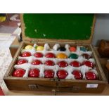 Cased set of vintage snooker balls