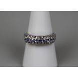 9ct white gold Tanzenite and diamond set ring - Size: P