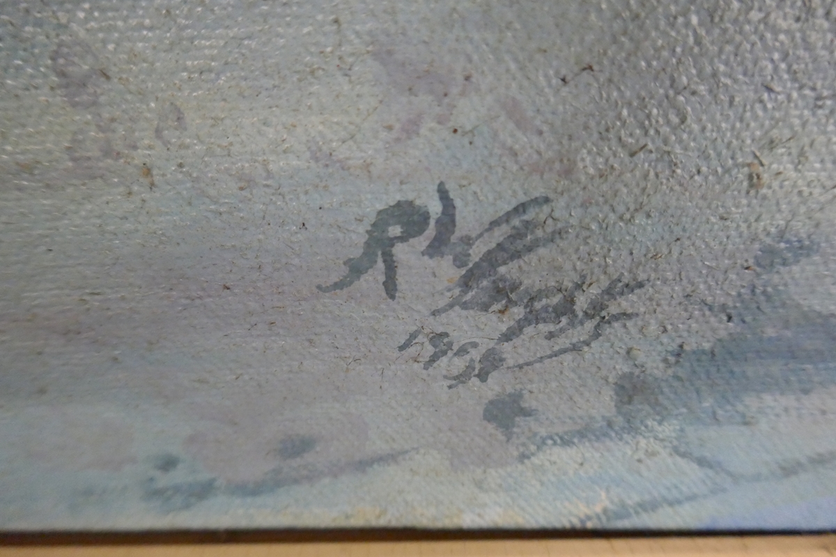 Oil on canvas over board - Depicting De Haviland Mosquito Mk4 signed RW Kinight 1959 - Image 2 of 2