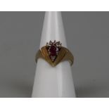 14ct gold ruby and diamond 1950s ring - Size: P