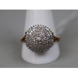 Large 9ct gold set diamond cluster ring - Size: Y