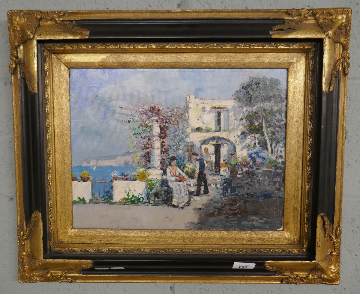 Oil on canvas - Mediterranean scene - Approx image size 39cm x 29cm