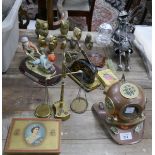 Collectable to include letter press, brass ware and a model divers helmet