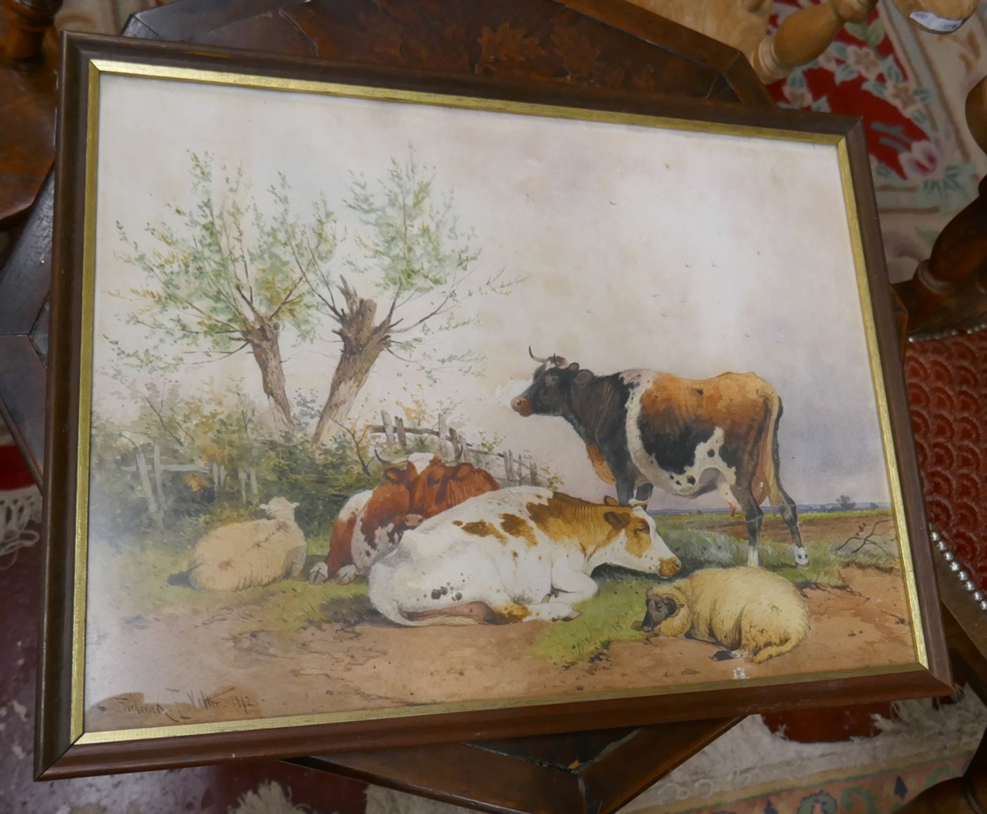 Watercolour - Farmyard scene signed Frederick E Valter 1892 - Approx image size: 44cm x 33cm