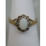 9ct gold opal and diamond cluster ring - Size: N