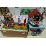 Wind up tin plate toys - Fido money bank and Animal Playland