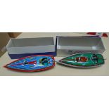 2 wind up tin plate toy speedboats