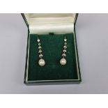 Pair of Edwardian pearl drop earrings with gold wires