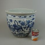 Blue and white Oriental plant pot - Approx height: 28cm