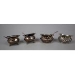 2 pairs of hallmarked silver salts - Approx weight: 150g