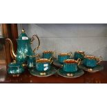 Decorative green & gilt tea service