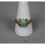 9ct gold jade, peridot & diamond set ring - Size T