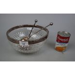 Silver plated Mappin & Webb salad bowl with tongs