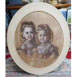 Pastel - Two girls in oval frame