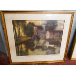 Early 20thC etching - Millpond indistinct signature