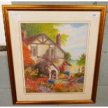 Watercolour house and garden - Margarete Lockwood 1935 - Approx image size: 36cm x 43cm