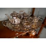 Mappin & Webb tea service with silver plate tray