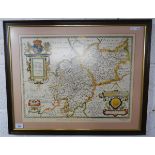 Framed vintage map of Warwickshire & Leicestershire