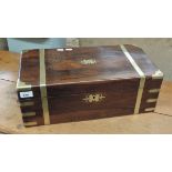 Victorian brass bound writing box with 3 internal drawers