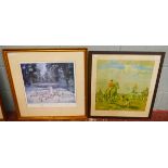 2 prints - 'On The Moors' signed Munnings & 'Walking Out' signed Michael Lyne