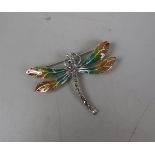 Silver and enamel dragonfly brooch