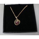 9ct gold ruby set pendant on 9ct gold chain - Approx gross weight: 5.8g