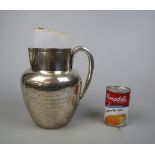 Hallmarked silver heavy & interesting military 1943 inscribed jug with map ? Approx weight 1.1kg