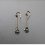 Pair of 9ct gold Edwardian turquoise drop earrings