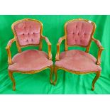 Pair of French button back armchairs