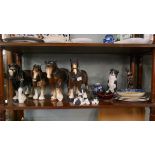 4 ceramic shire horses together with a collection of china to include Carlton ware