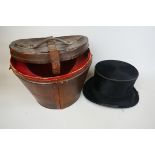 Antique leather hat case to include hat