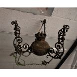 Antique brass hanging lantern